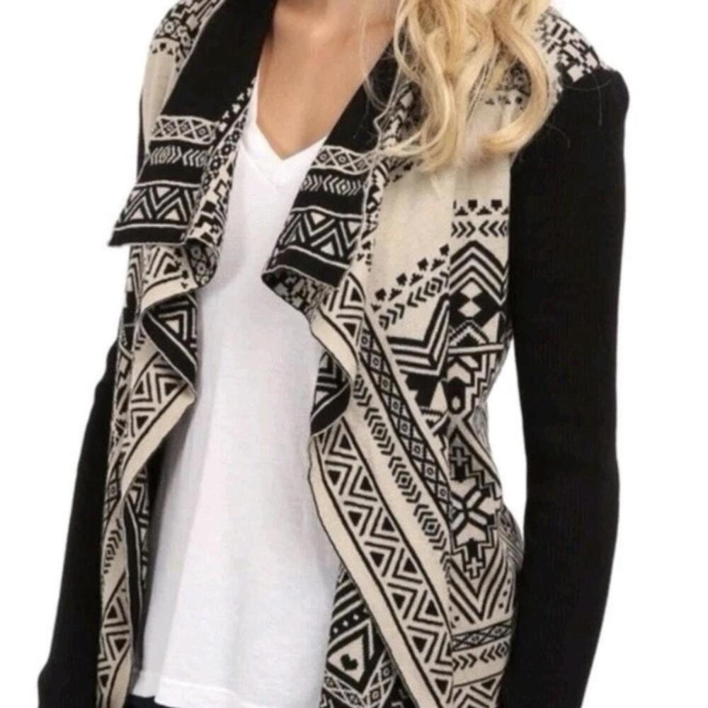 Lucky Brand New Cardigan Women Aztec Waterfall Sweater Draped Open S $119‎ NWT